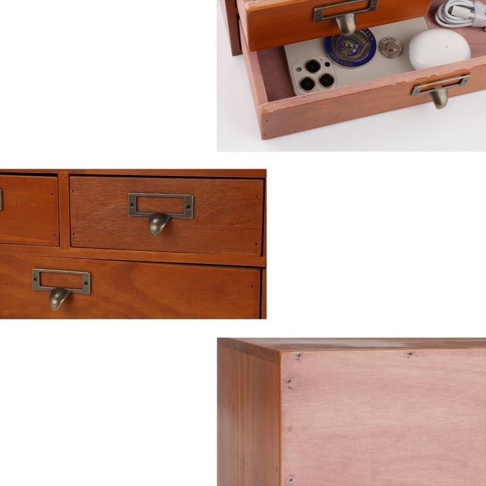Wooden Drawers Apothecary Cabinet Brown Wood Desktop Organizer Box