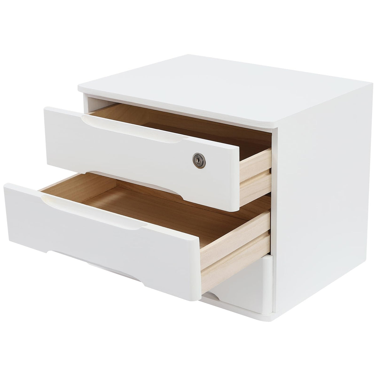 Wood Desk Organizer with 3 Drawers, Lockable Desktop Countertop Storage Cabinet for Home Office Supplies File Tabletop Storage Box, 15.35" x 11.81" x 12.2" (Wood)