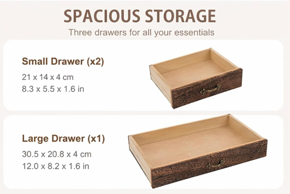 Wood Desktop Organizer Wooden Storage Cabinet with 3 Drawers Tabletop Counter Jewelry Storage Small Organization Box for Home Office Supplies (13 * 9 * 6in)