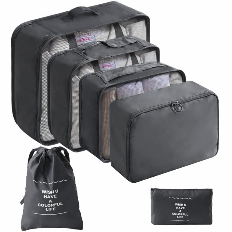 LANSKLBD 6/8 Set Packing Cubes for Suitcases Travel Luggage Packing Organizers,Travel Accessories Essentials Luggage Organizer with Shoe/Tioletry/Laundry Bag (Grey, 8 set)