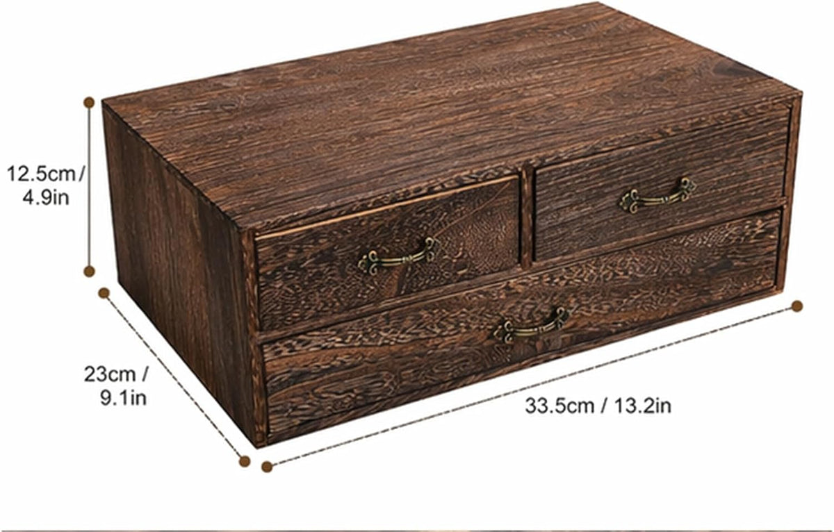 Wood Desktop Organizer Wooden Storage Cabinet with 3 Drawers Tabletop Counter Jewelry Storage Small Organization Box for Home Office Supplies (13 * 9 * 6in)