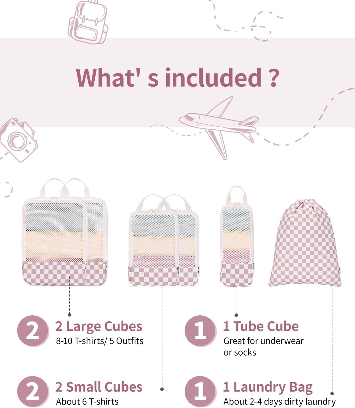 Narwey Compression Packing Cubes for Women Kids, Travel Organizer Bags