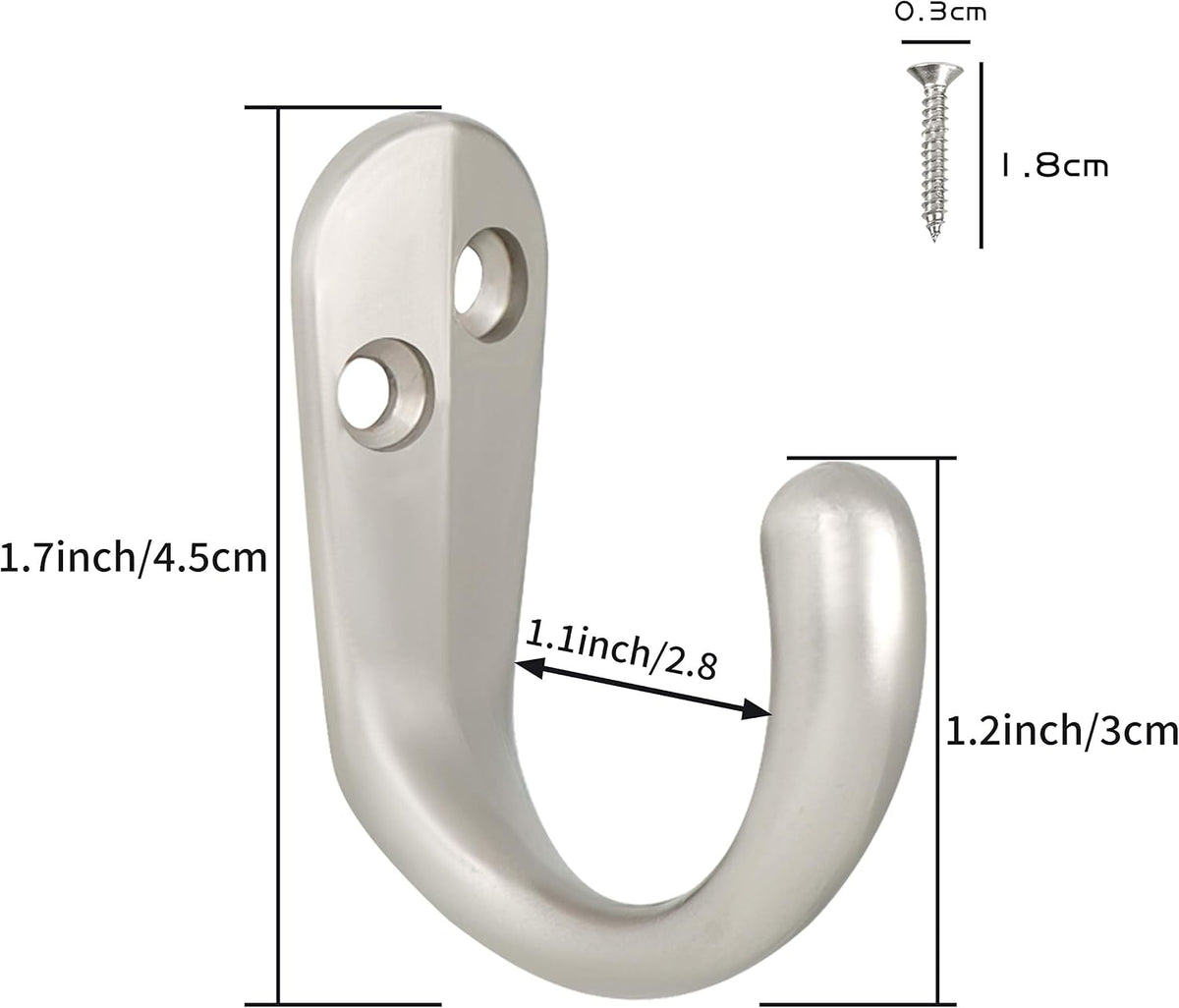 IBosins 20PCS Coat Hooks Wall Mounted Silvery Single Prong Robe Hook