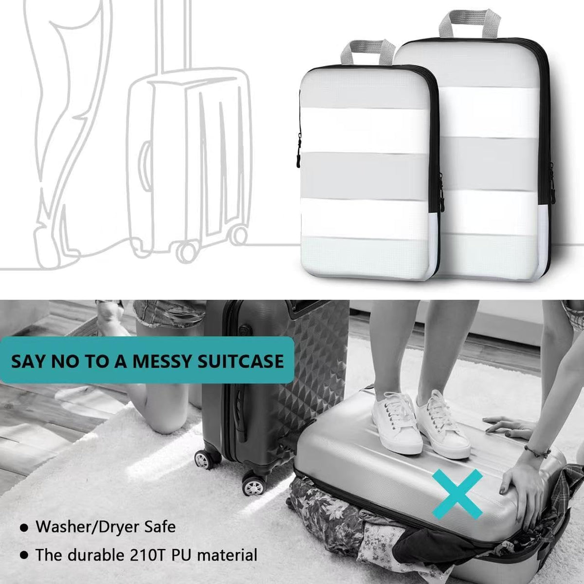 XBLGX Compression Packing Cubes, 5-Piece Set Travel Organizer Boxes, Compressible Luggage Cubes With Zipper for Women/Men - Essential Travel Accessories