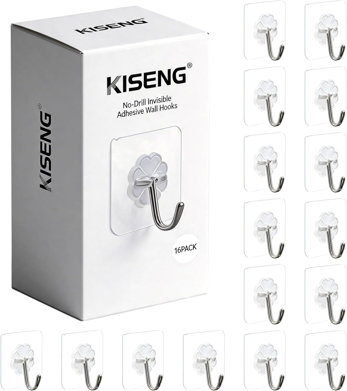 16 Pack Clear Adhesive Hooks for Hanging, Towel hooks,Heavy Duty 22lb
