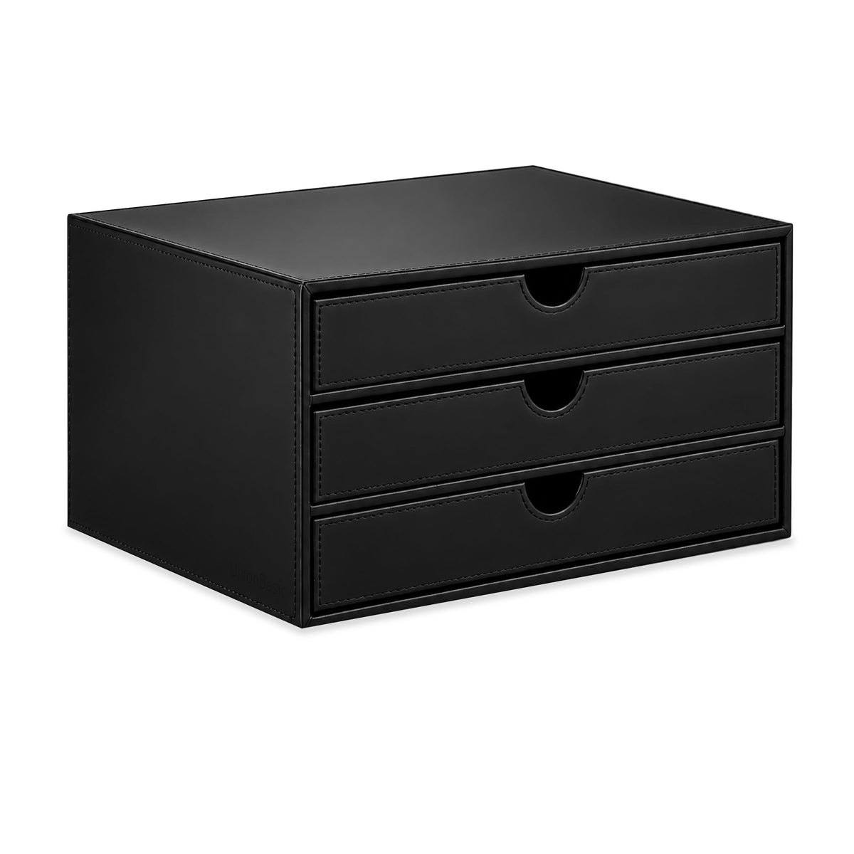 UnionBasic Document Organizer, 3-Drawer File Cabinet Document Storage Box, Office Desktop Filing Organizer, Black with Wood Grain Drawers