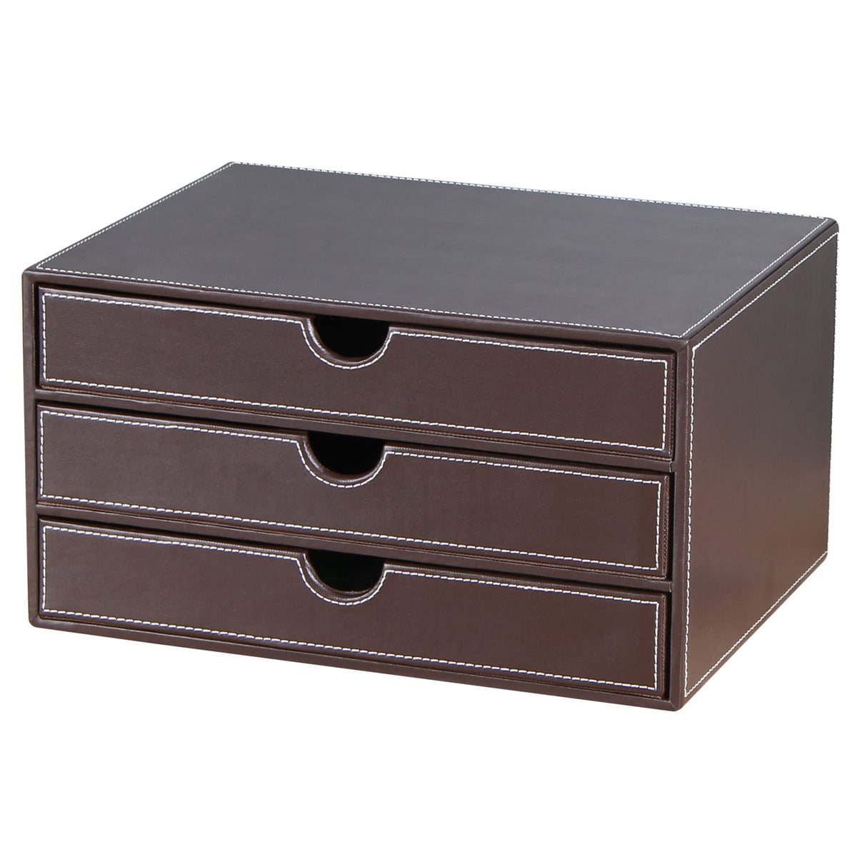 Stackable 3-Drawer Desk Organizer, Executive Office Supplies Desktop Filing A4 File Cabinet/Holder, Leather Storage Box for Document/Paper/Home Decor Accessories (brown)…
