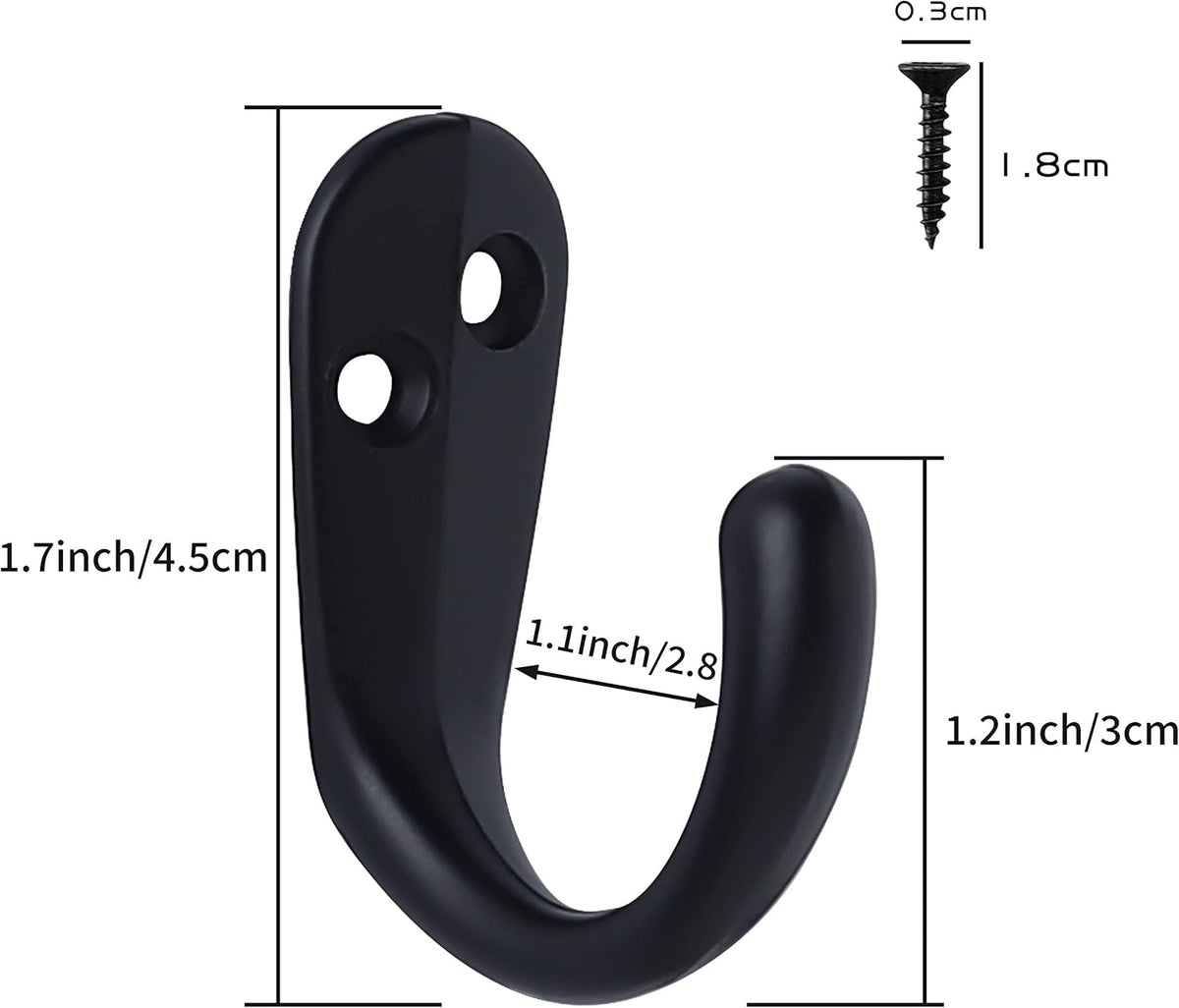 IBosins 20PCS Coat Hooks Wall Mounted Black Single Prong Robe Hook