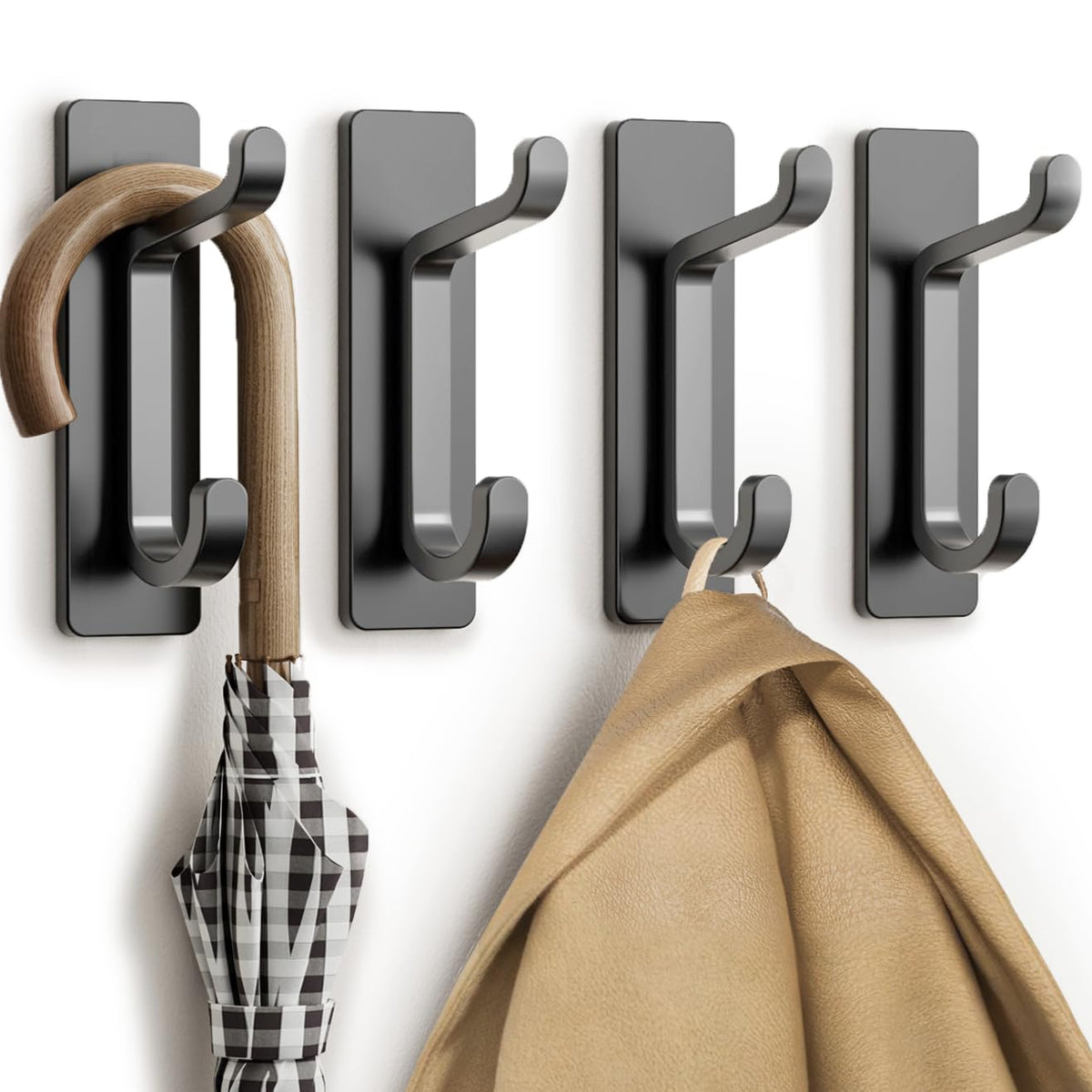 pickpiff 13LB Strong Stick-on Hooks for Coat & Towel, Black 6 Pack