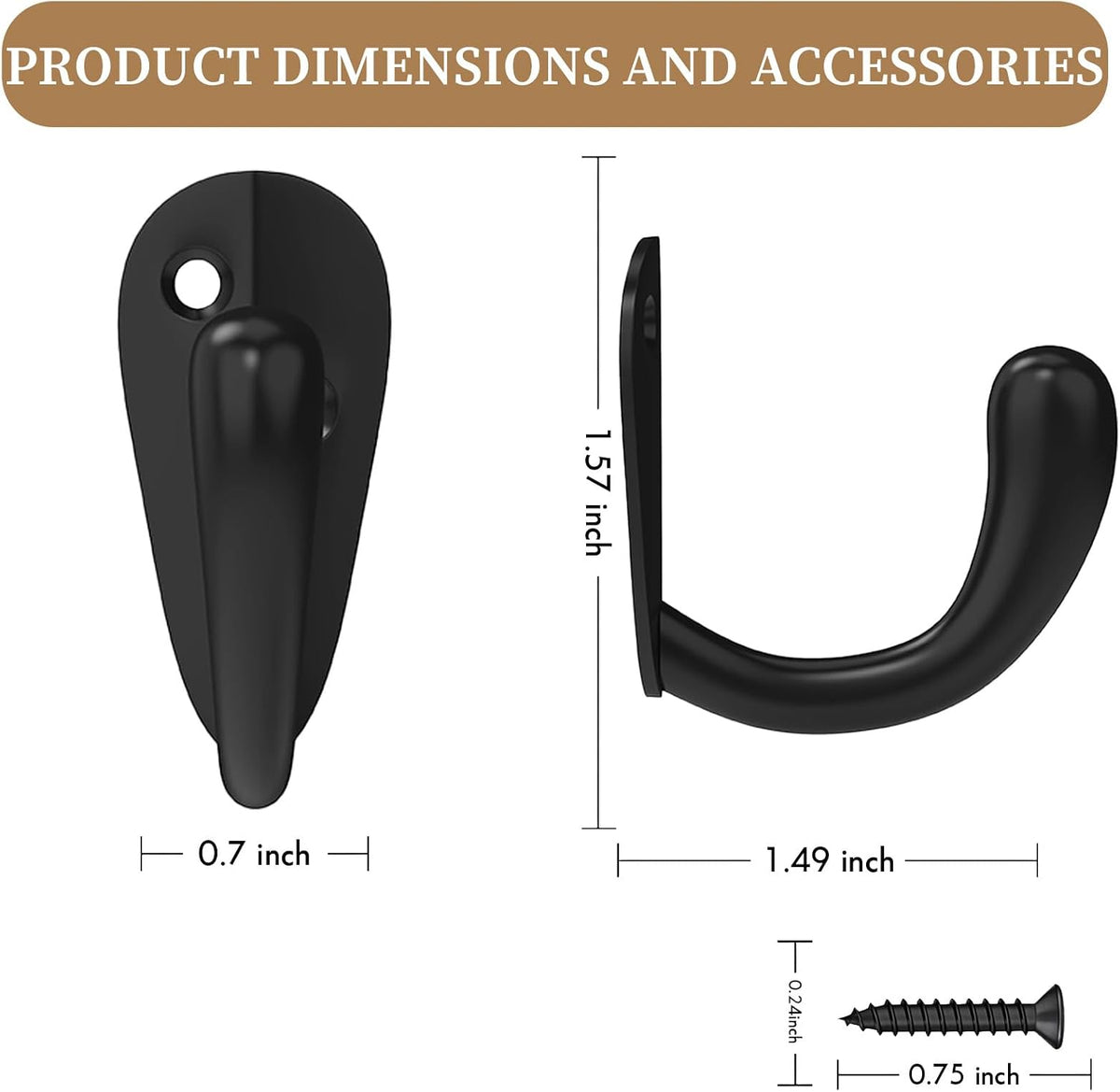 CBWLWJ 16 Pack Coat Hooks Wall Mounted Single Prong Robe Wall Hooks for Hanging Towel Hooks for Living Room, Bathroom, Kitchen, Bedroom for Coat, Bag, Scarf, Towel, Hat, Key, Cup (Black)