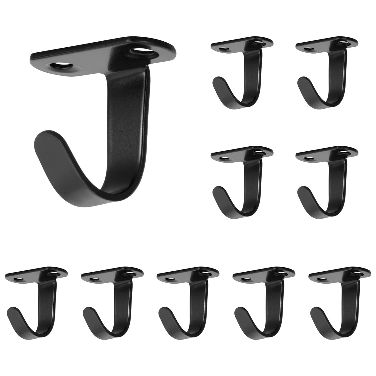 NearMoon Stainless Steel Screw Mounted Ceiling Hooks, Under-Shelf Towel/Robe Clothes Hook Heavy Duty Coat Hanger for Bathroom Kitchen Cabinet Garage, 10 Pack (Matte Black)