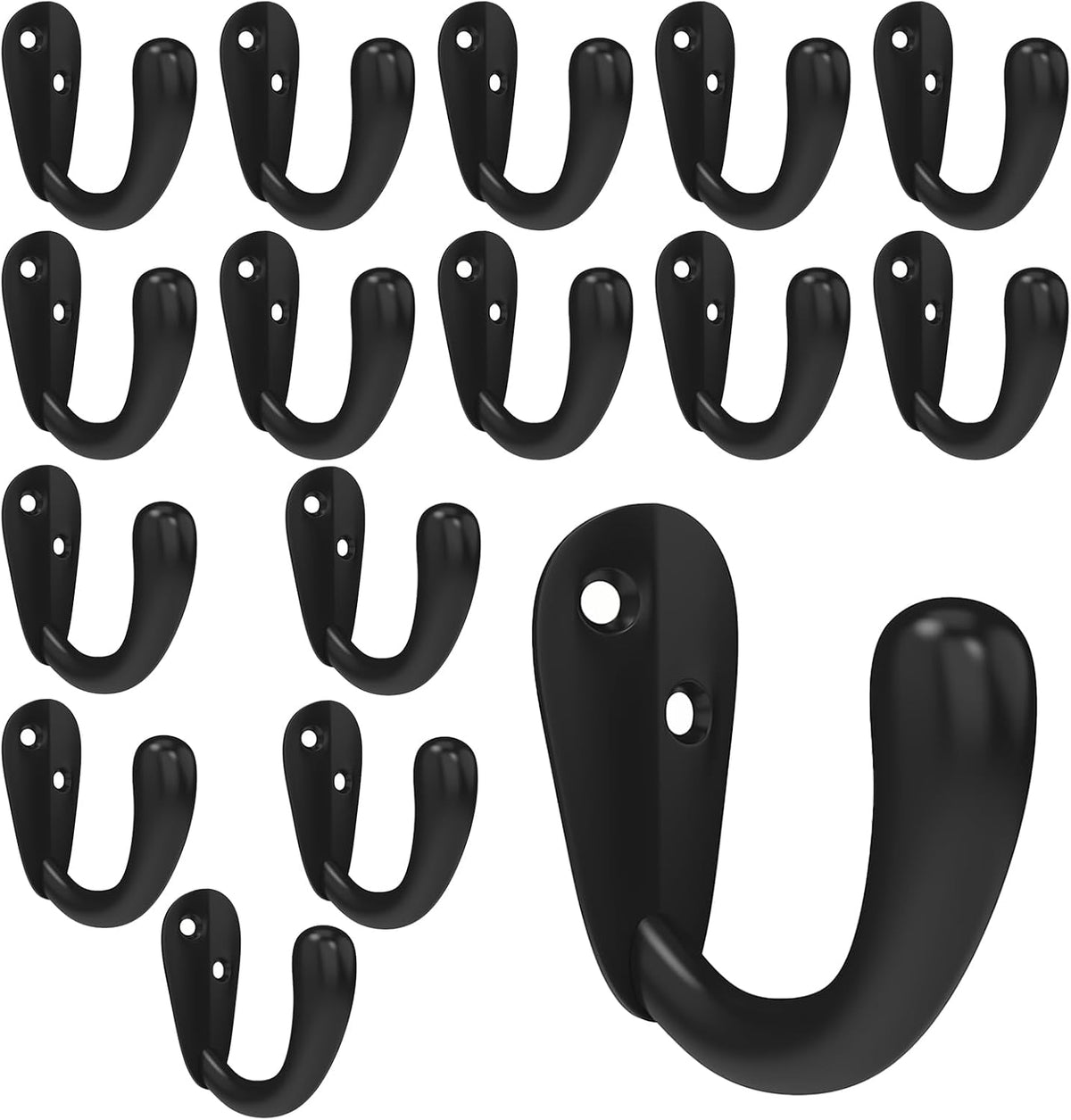 CBWLWJ 16 Pack Coat Hooks Wall Mounted Single Prong Robe Wall Hooks for Hanging Towel Hooks for Living Room, Bathroom, Kitchen, Bedroom for Coat, Bag, Scarf, Towel, Hat, Key, Cup (Black)