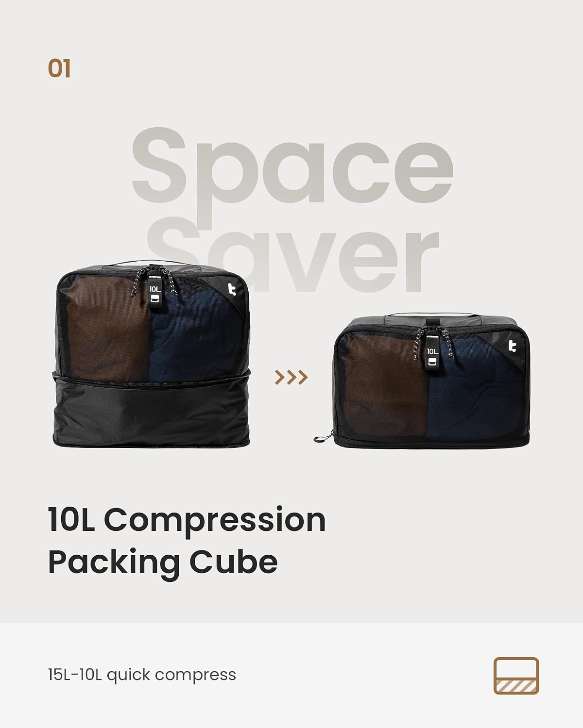 tomtoc 3 Set Packing Cubes for Travel, Compression Expandable Organizers