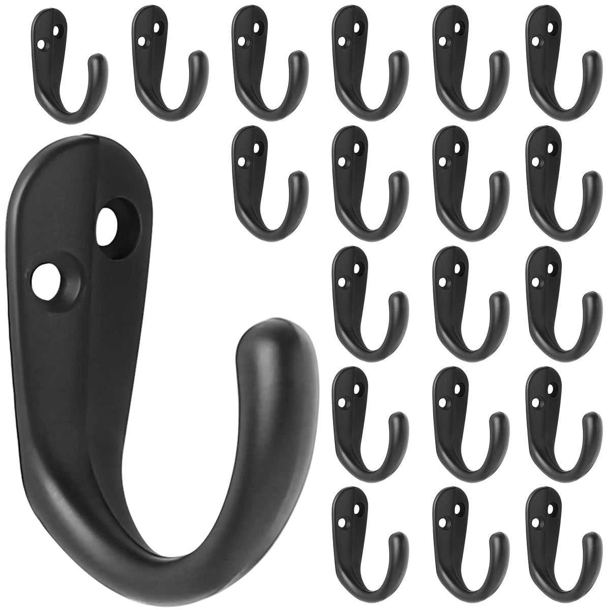 IBosins 20PCS Coat Hooks Wall Mounted Black Single Prong Robe Hook