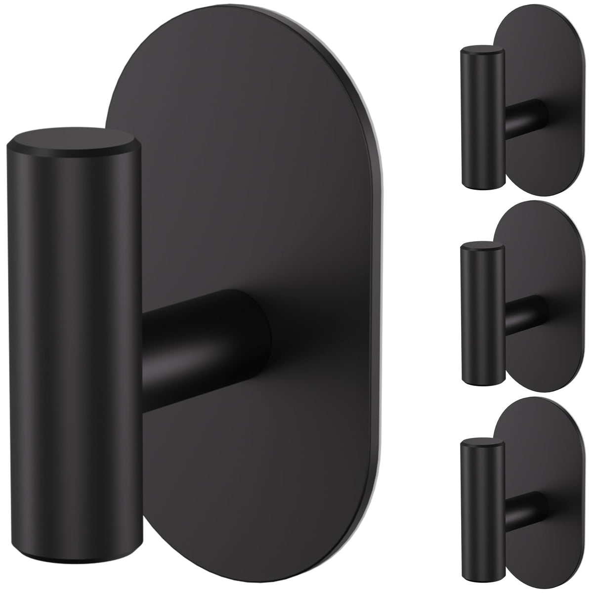 Aikzik Adhesive Towel Hooks - 4 Pack 26LB Extra Strong Heavy Duty Wall Hooks for Bathroom/Shower Door Hanging Coat, Robe, Towel, Dogs' Leads and Collars (Matte Black, Stainless Steel)