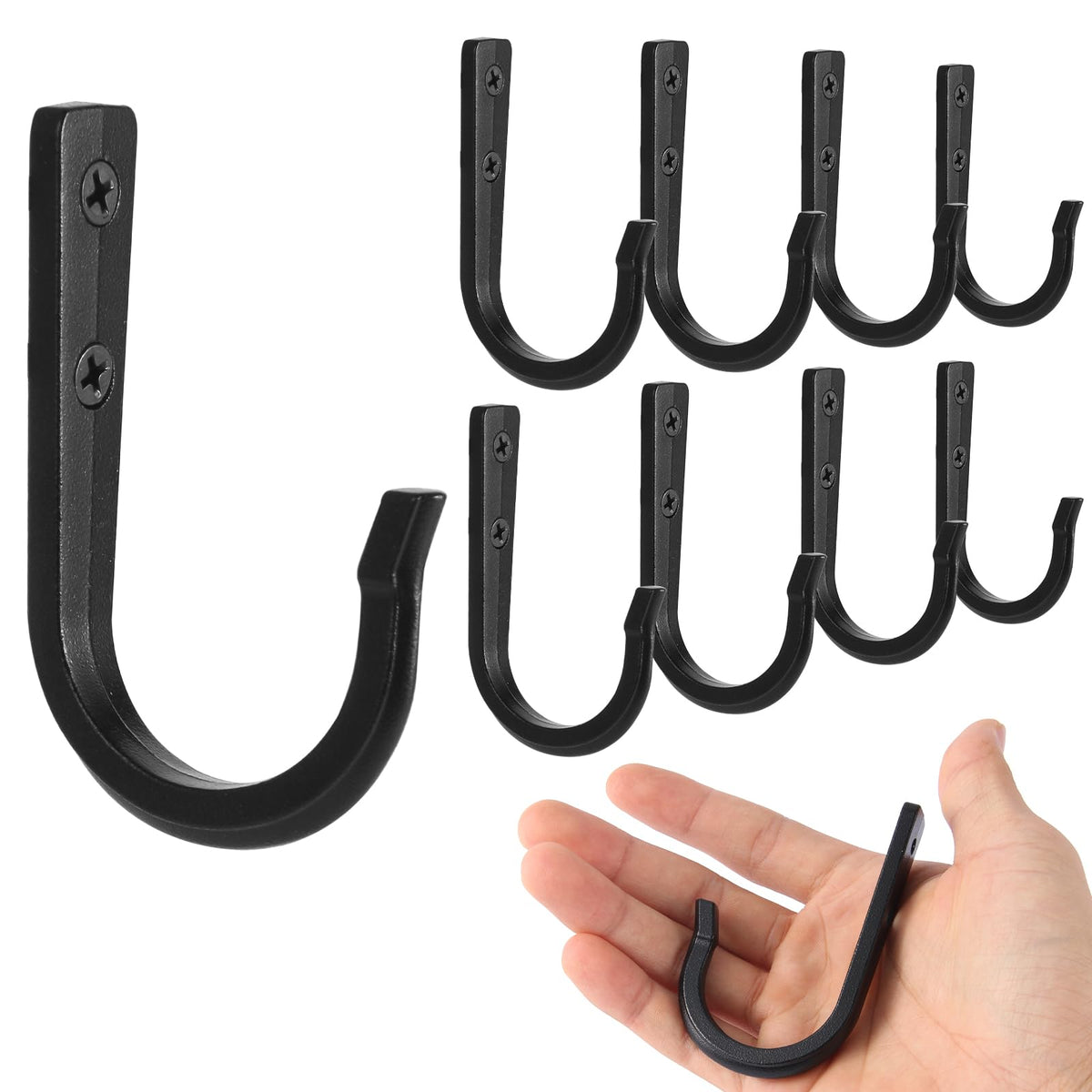 5 Pack Heavy Duty Wall Hooks, Decorative Coat Hooks, Hooks for Hanging Cast Iron Skillets, as Well as Backpacks, Coats, etc, Multi-Layer Electroplated, Indoor and Outdoor Use(Black)