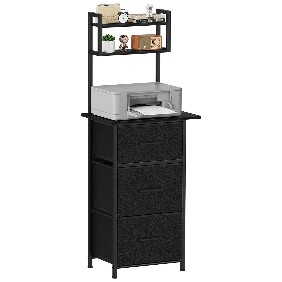 Snughome 3 Drawer Tall File Cabinet with 19.7'' Extended Desktop, 3-Tier Filing Cabinet for Home Office 51.6''H Vertical File Cabinet Printer Stand with Drawers, Fits A4/Letter/Legal,Rustic Brown