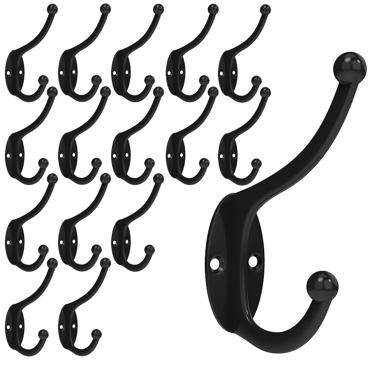 CBWLWJ 16 Pack Coat wall Hooks for Hanging, Durable Coat Hook Wall Mount, with Easy Installation Metal Closet Hooks, Living Rooms, Entrances, Bathrooms, Bedrooms(Black)