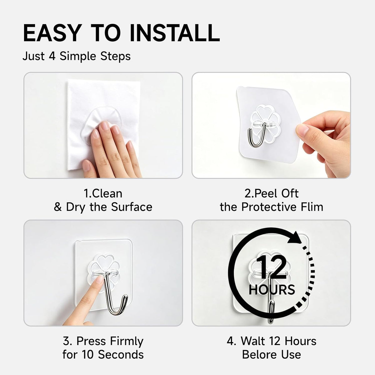 16 Pack Clear Adhesive Hooks for Hanging, Towel hooks,Heavy Duty 22lb