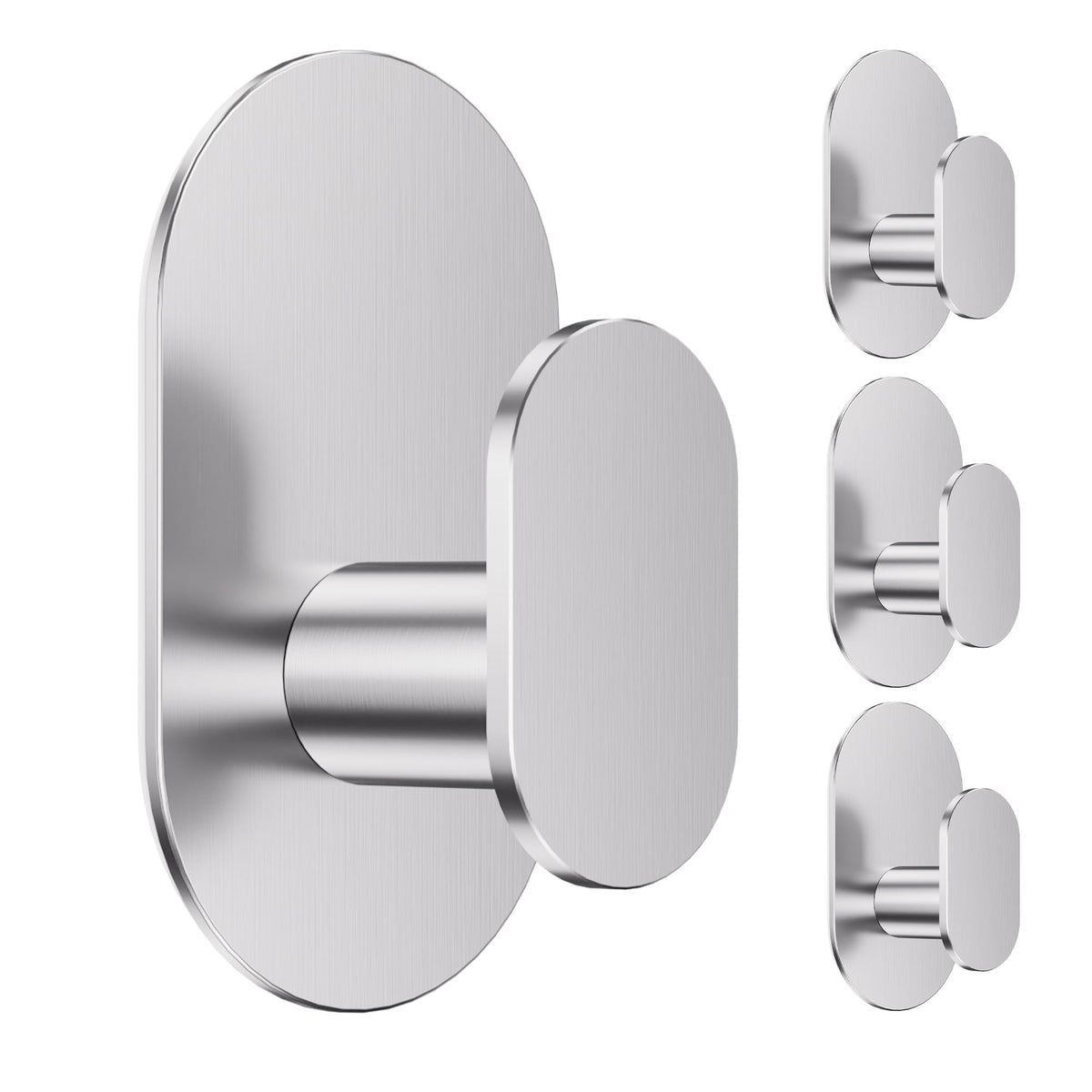 Aikzik Adhesive Towel Hooks - 4 Pack 26LB Extra Strong Heavy Duty Wall Hooks for Bathroom/Shower Door Hanging Coat, Robe, Towel, Dogs' Leads and Collars (Matte Black, Stainless Steel)