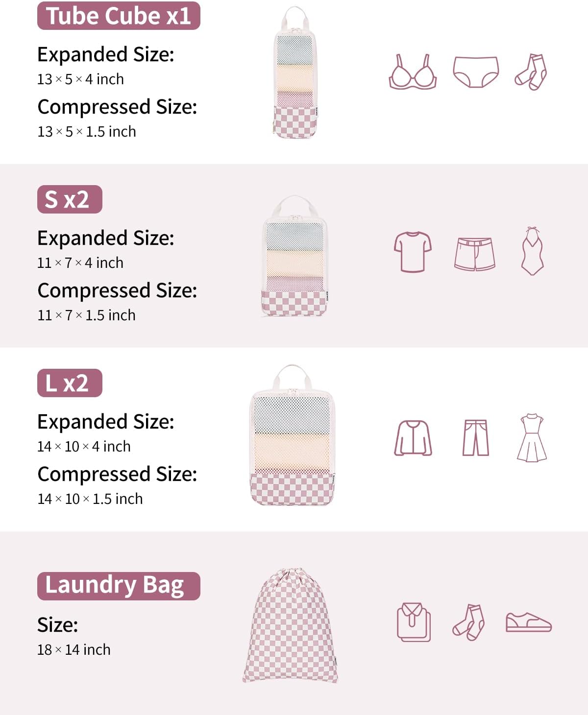Narwey Compression Packing Cubes for Women Kids, Travel Organizer Bags