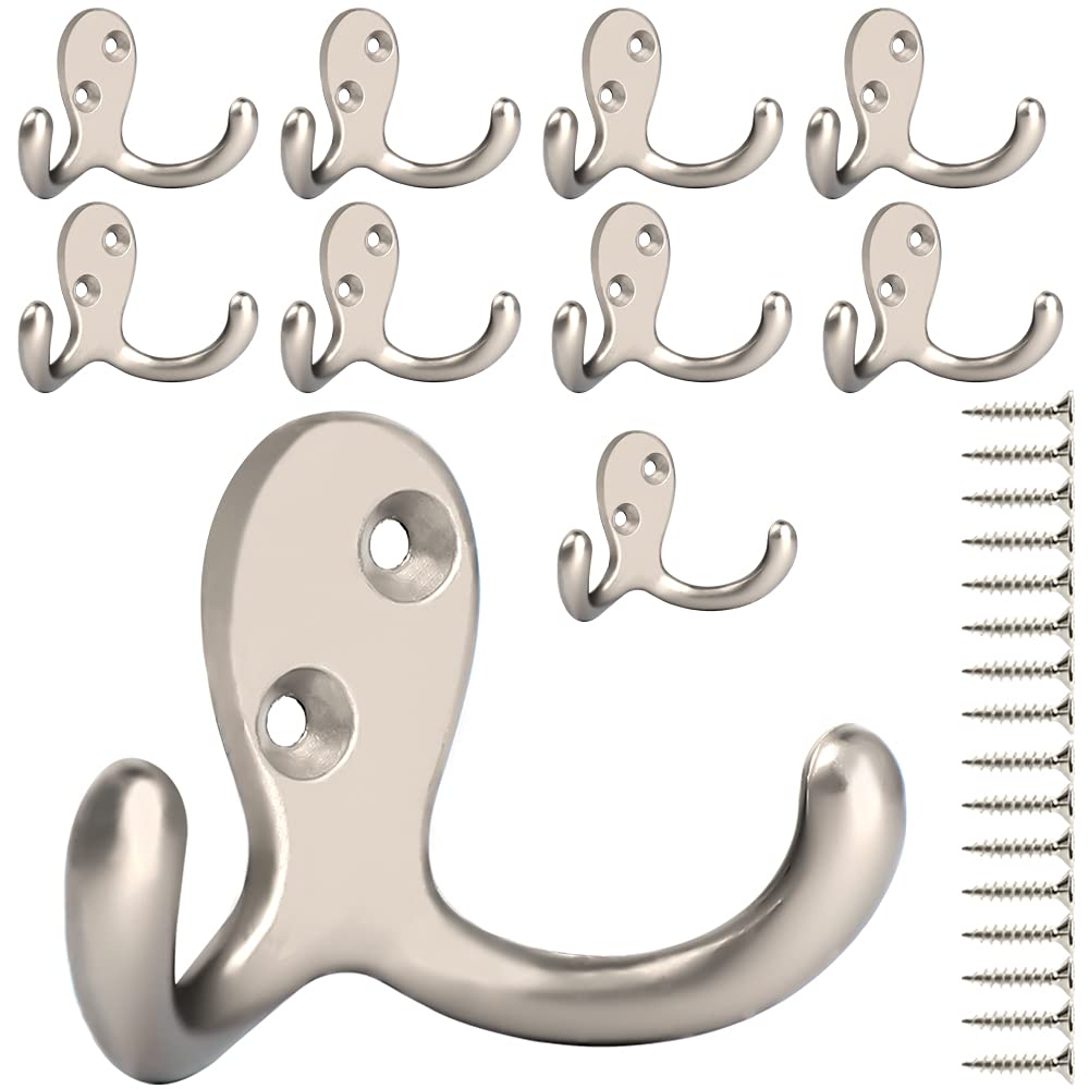 IBosins 28 Pack Heavy Double Prong Coat Hooks Wall Mounted with 56 Screws