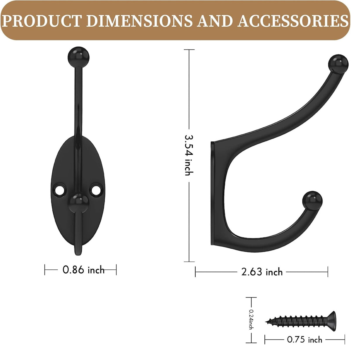 CBWLWJ 16 Pack Coat wall Hooks for Hanging, Durable Coat Hook Wall Mount, with Easy Installation Metal Closet Hooks, Living Rooms, Entrances, Bathrooms, Bedrooms(Black)