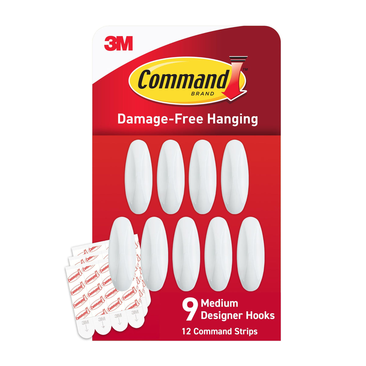 Command Medium Black Designer Hooks, 9 Hooks, 12 Strips