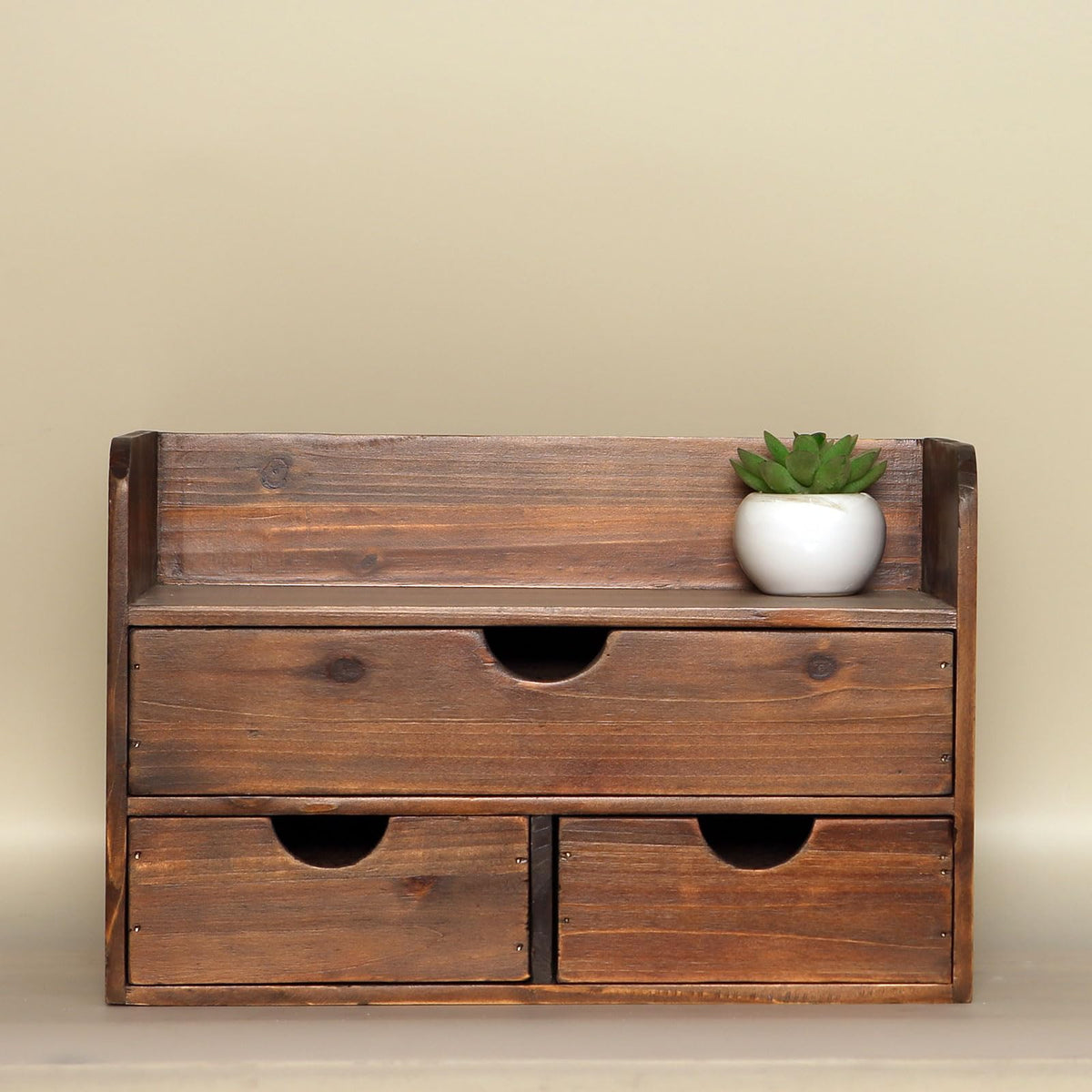 Black Wood 3 Drawer Desk Organizer Shelf, Mail Rack Vanity Storage