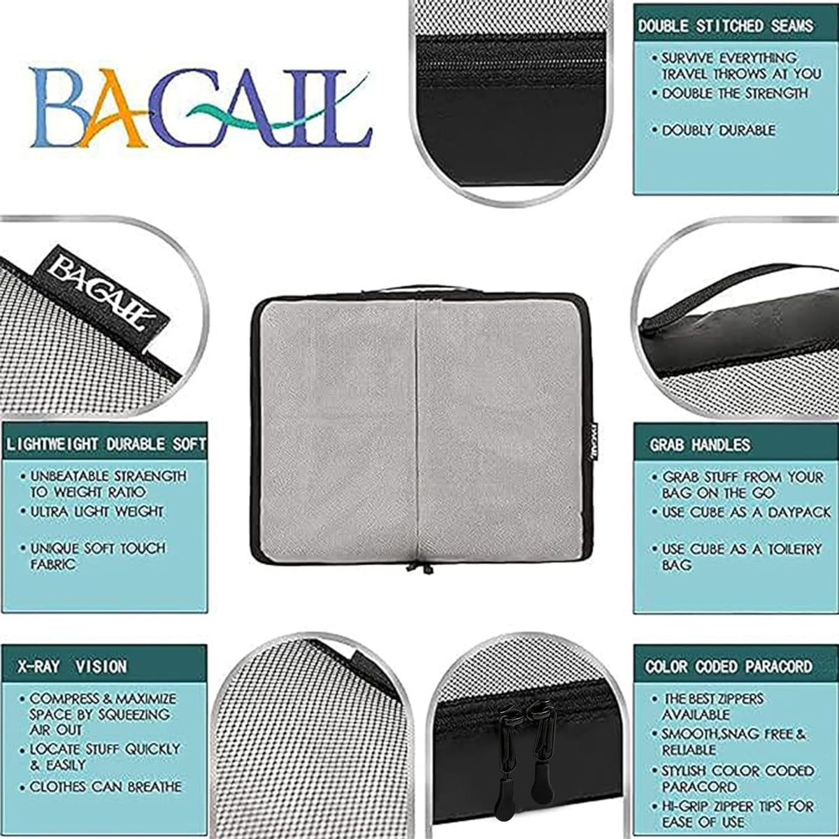 BAGAIL 6 Set Packing Cubes,Travel Luggage Packing Organizers