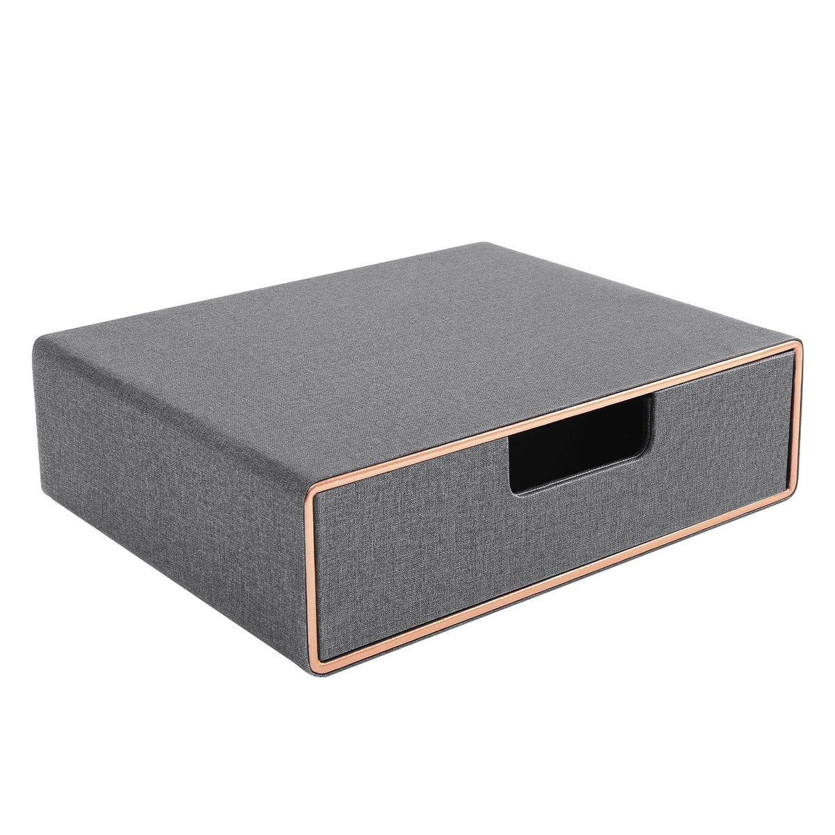 Cloth-effect Faux Leather Desk Organizer File Cabinet Executive Office Supplies Desktop Filing A4 Contract Document Stackable Storage Box with 3 Drawers (Grey)