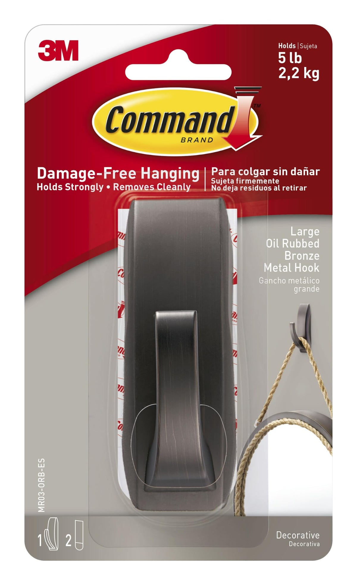 Command Large Modern Reflections Metal Hook, 5 lb, Oil Rubbed Bronze