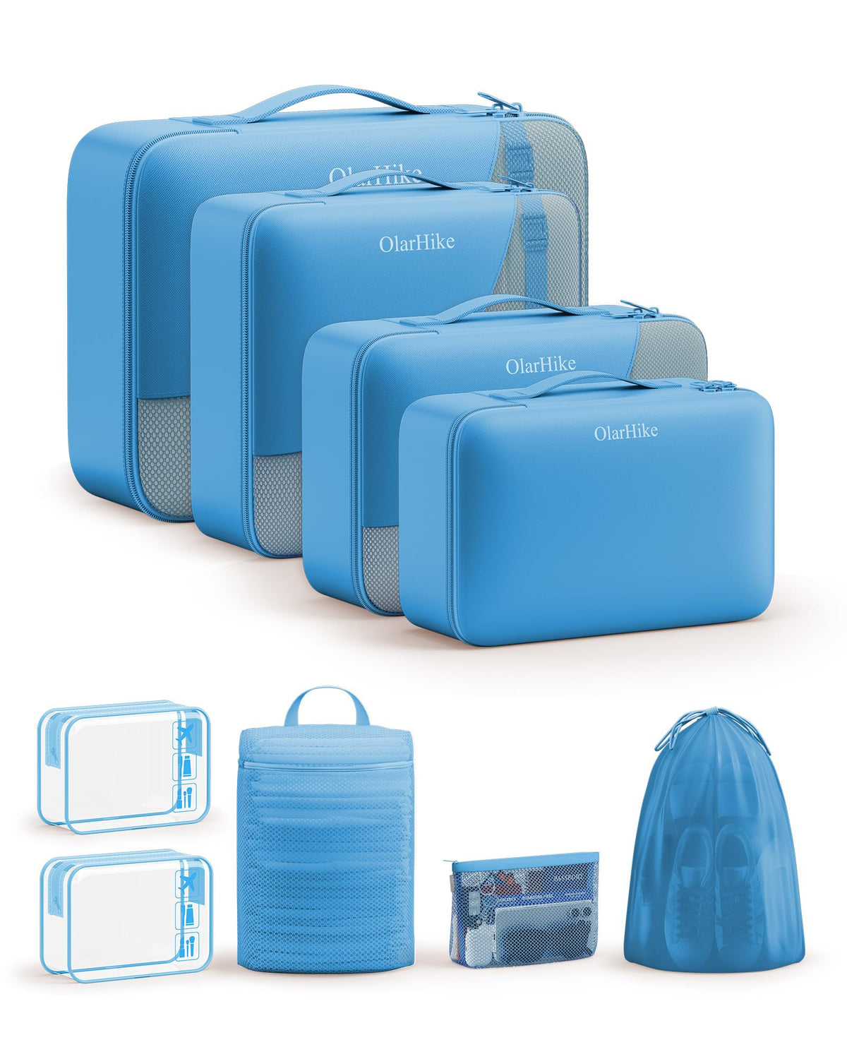 OlarHike Packing Cubes for Travel,Gifts for Women Mom,Anti-Tearing Suitcase Organizer for Luggage with Shoe & Hanging Toiletry Bag,Vacation Essentials & Accessories for Cruise Ship,11 Set,Orange