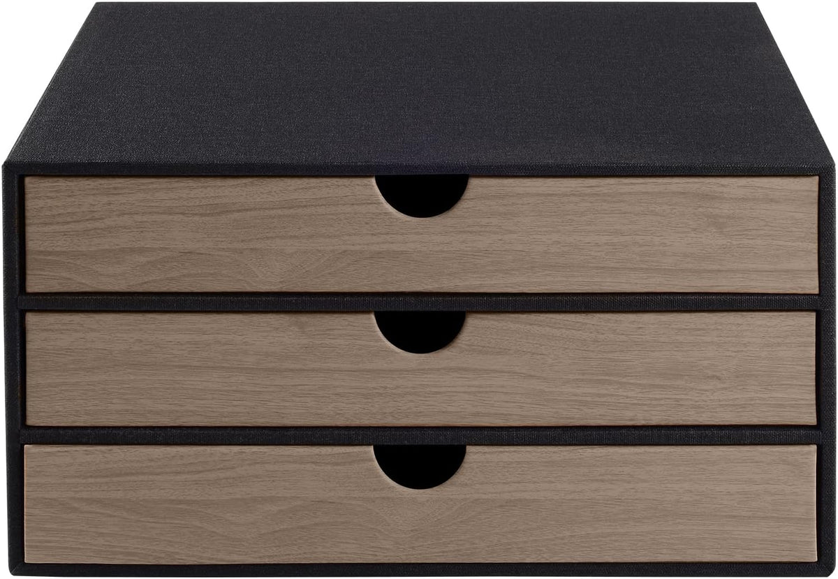 PU Leather Desk Organizer with 3 Drawers,Executive Office Supplies Desktop Filing A4 File Cabinet/Holder for Jewelry/Bill/Paper/Documents/Makeup Home Decor Stationery Storage Box,Black