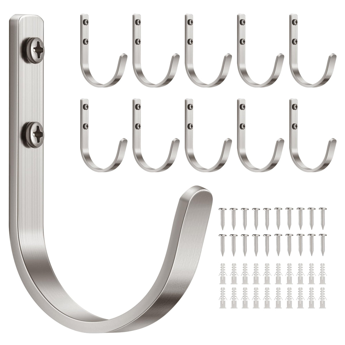 10-Pack 22LB Wall Hooks for Hanging Towel/Coat, Black