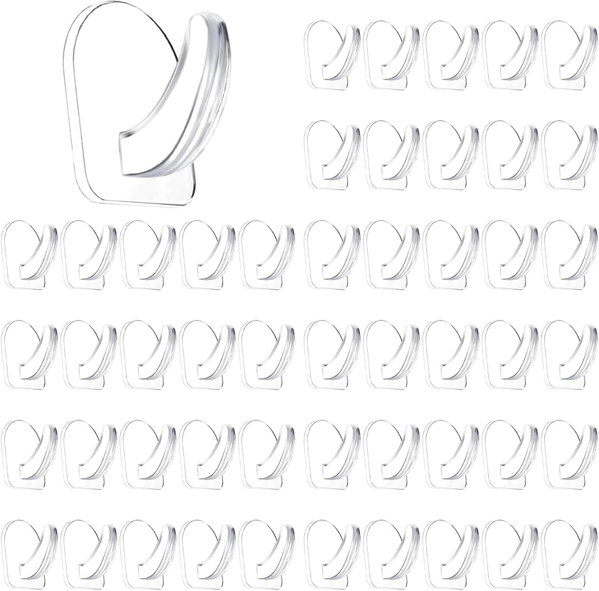 50 PCS Traceless Clear Plastic Adhesive Hooks No Damage Transparent Reusable Seamless Hooks Sticky Hangers with Non Marking Sticker for Kitchen Bathroom Bedroom Office Wall(3*2.4Cm/1.18*0.94Inches)