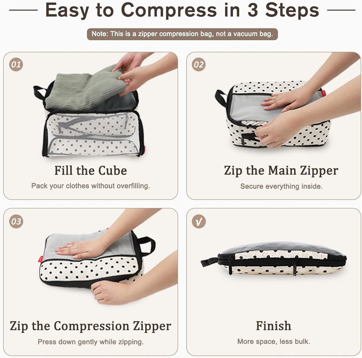 U+U 6 Set Compression Packing Cubes, Travel Organizers (Polka Dot)