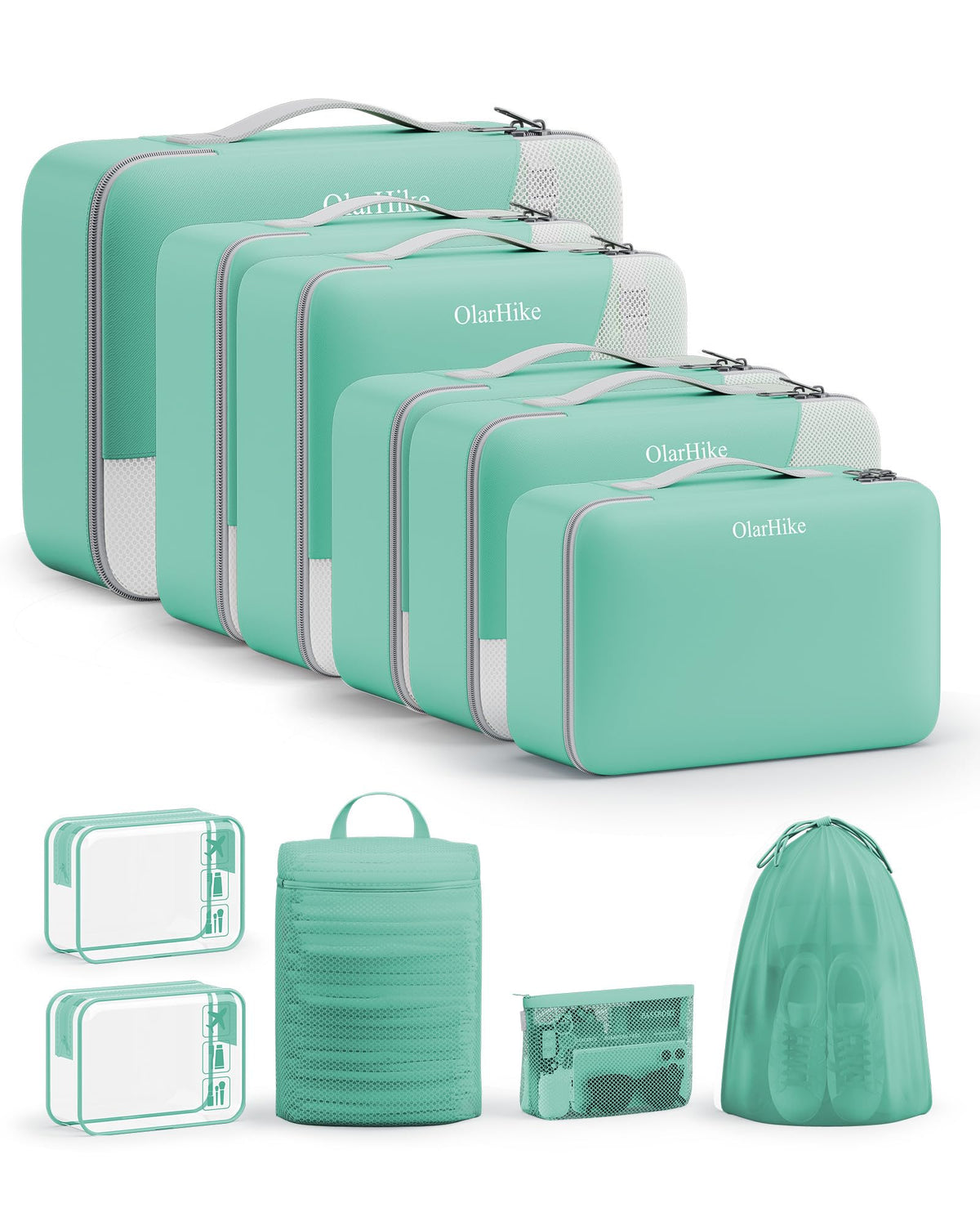 OlarHike Packing Cubes for Travel,Gifts for Women Mom,Anti-Tearing Suitcase Organizer for Luggage with Shoe & Hanging Toiletry Bag,Vacation Essentials & Accessories for Cruise Ship,11 Set,Orange