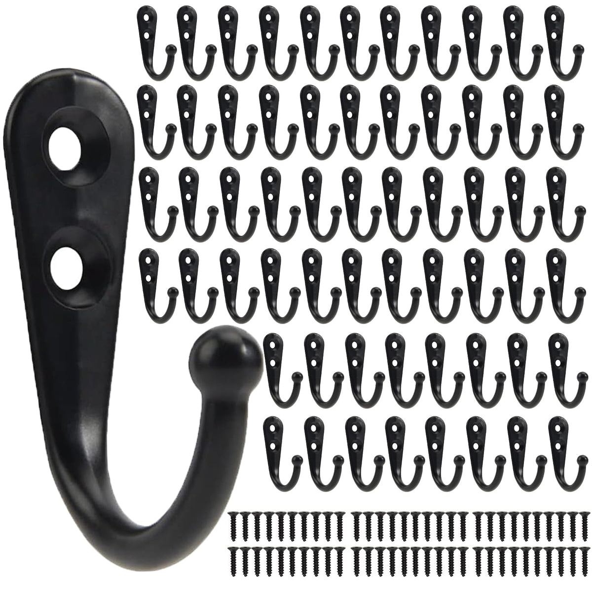 POZEAN Wall Hooks for Hanging, 40 Pack Black Small Coat Hooks with 80 Screws, Heavy Duty Single Prong Wall Hooks for Keys, Cups,Towels,Bag and More