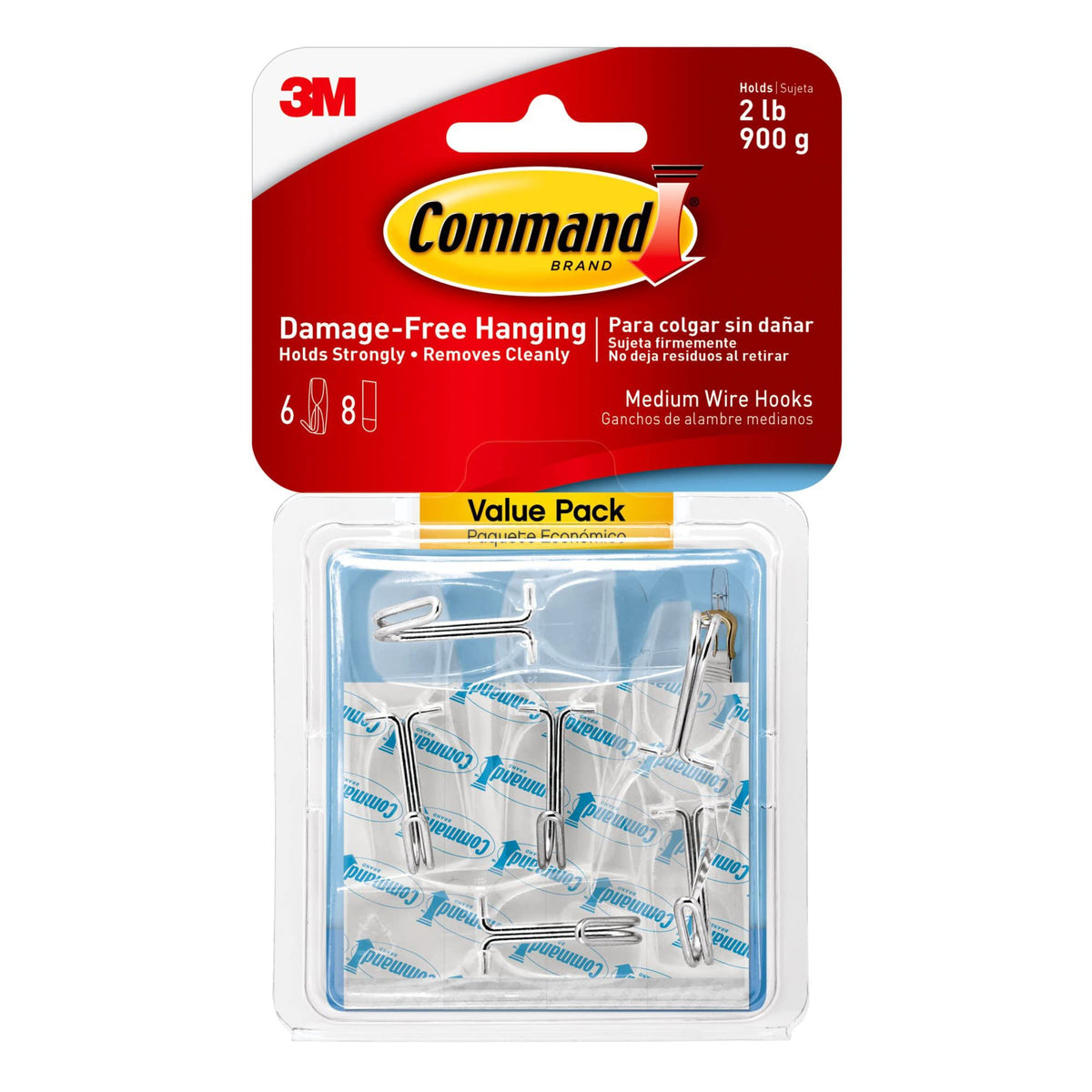 Command Medium Clear Wire Hooks, 6 Hooks, 8 Strips