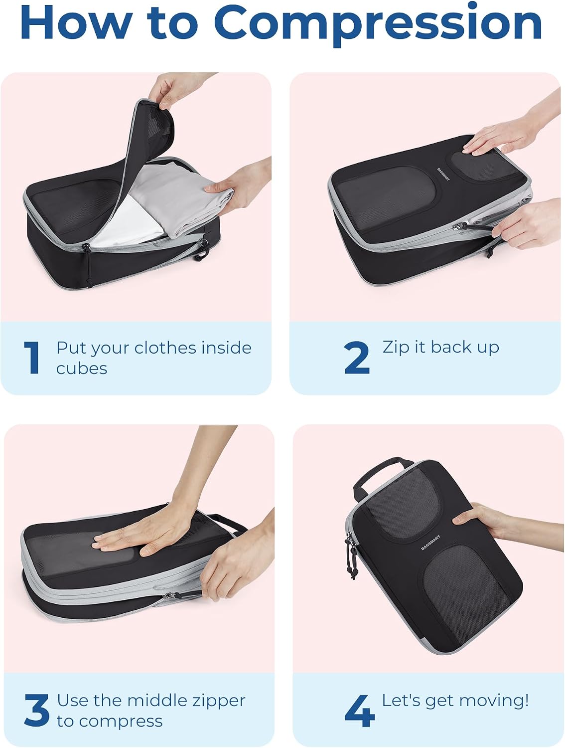 BAGSMART 6 Set Compression Packing Cubes, Travel Luggage Organizer Bags
