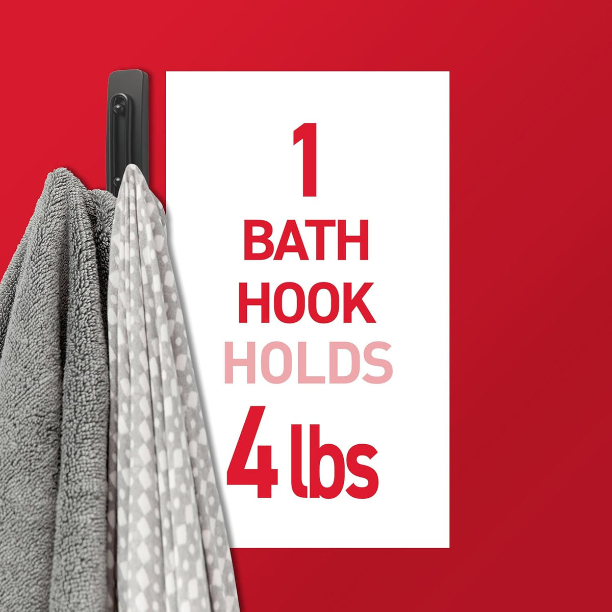 Command Large Black Bath Double Hooks, 1 Hook, 1 Strip