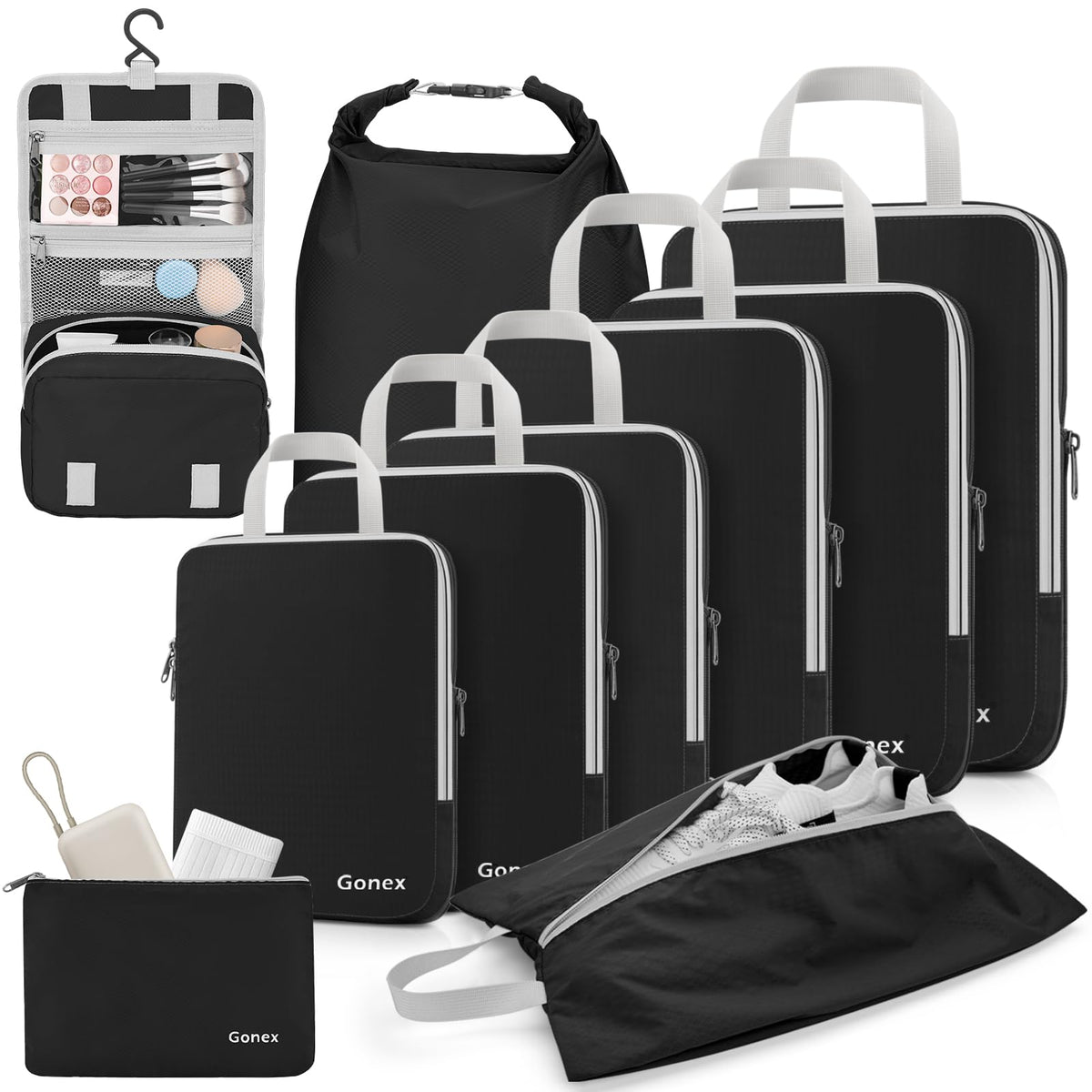 Gonex 10-Piece Compression Packing Cubes with Travel Organizer Set