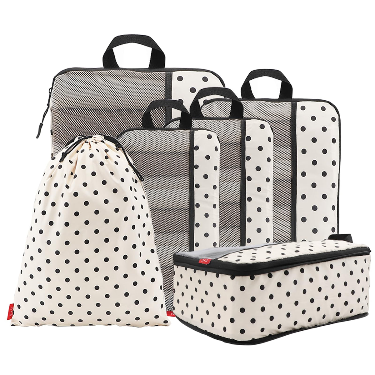 U+U 6 Set Compression Packing Cubes, Travel Organizers (Polka Dot)