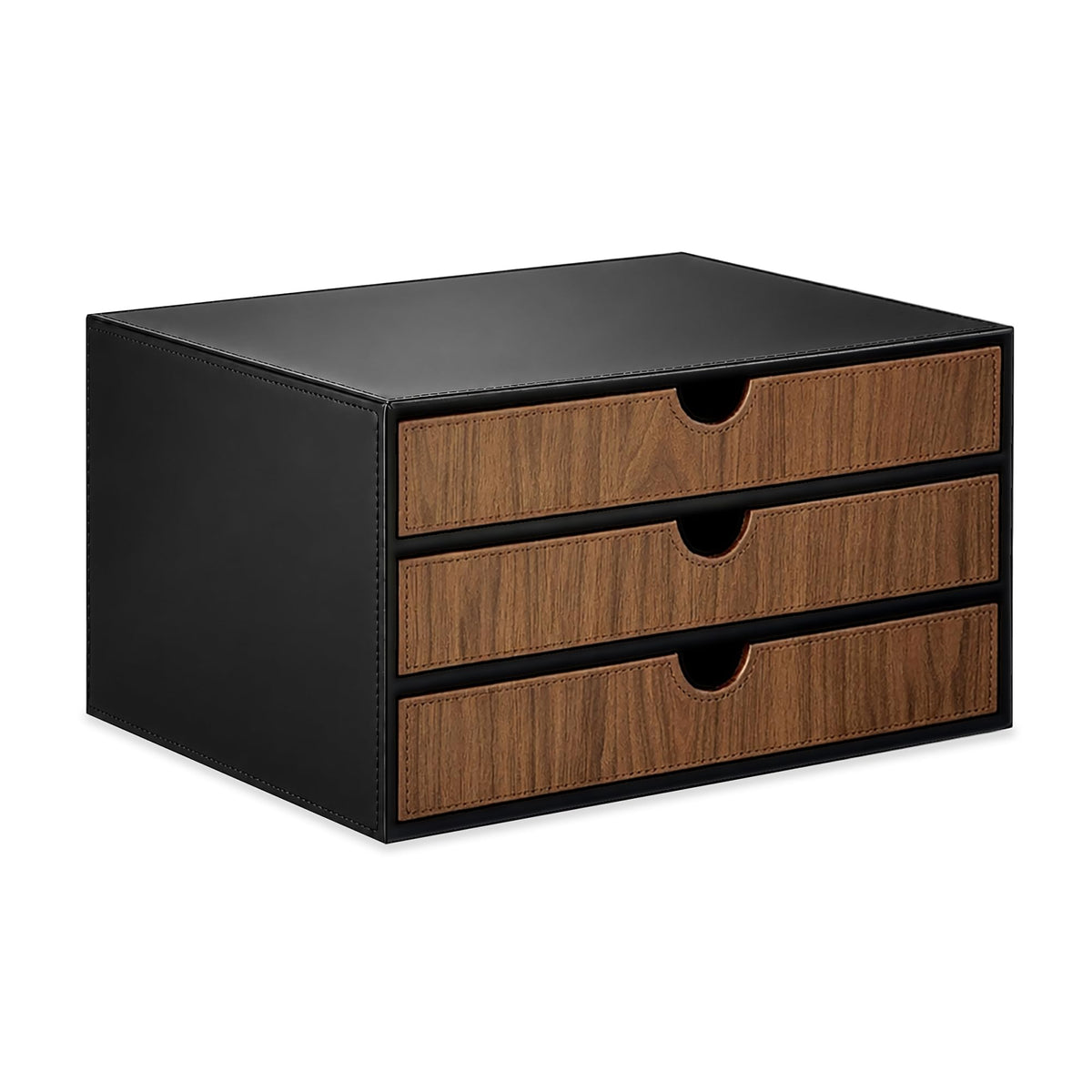 UnionBasic Document Organizer, 3-Drawer File Cabinet Document Storage Box, Office Desktop Filing Organizer, Black with Wood Grain Drawers