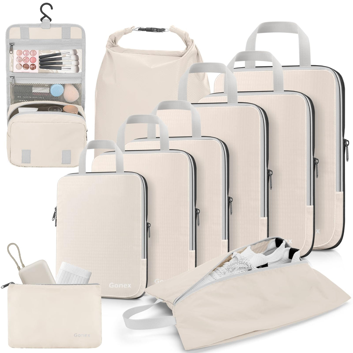 Gonex 10-Piece Compression Packing Cubes with Travel Organizer Set