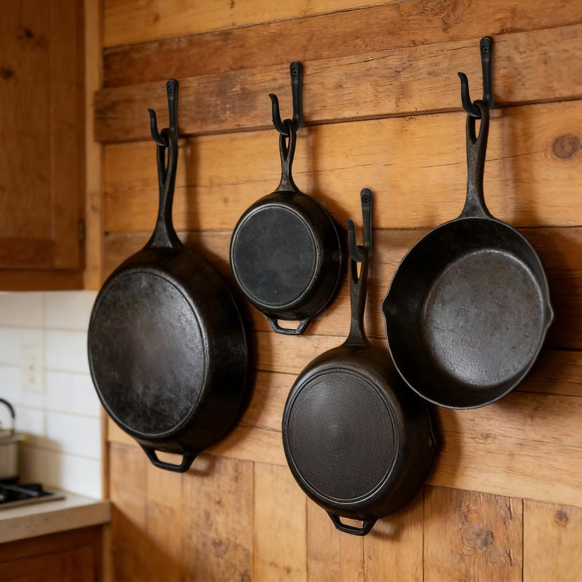 5 Pack Heavy Duty Wall Hooks, Decorative Coat Hooks, Hooks for Hanging Cast Iron Skillets, as Well as Backpacks, Coats, etc, Multi-Layer Electroplated, Indoor and Outdoor Use(Black)