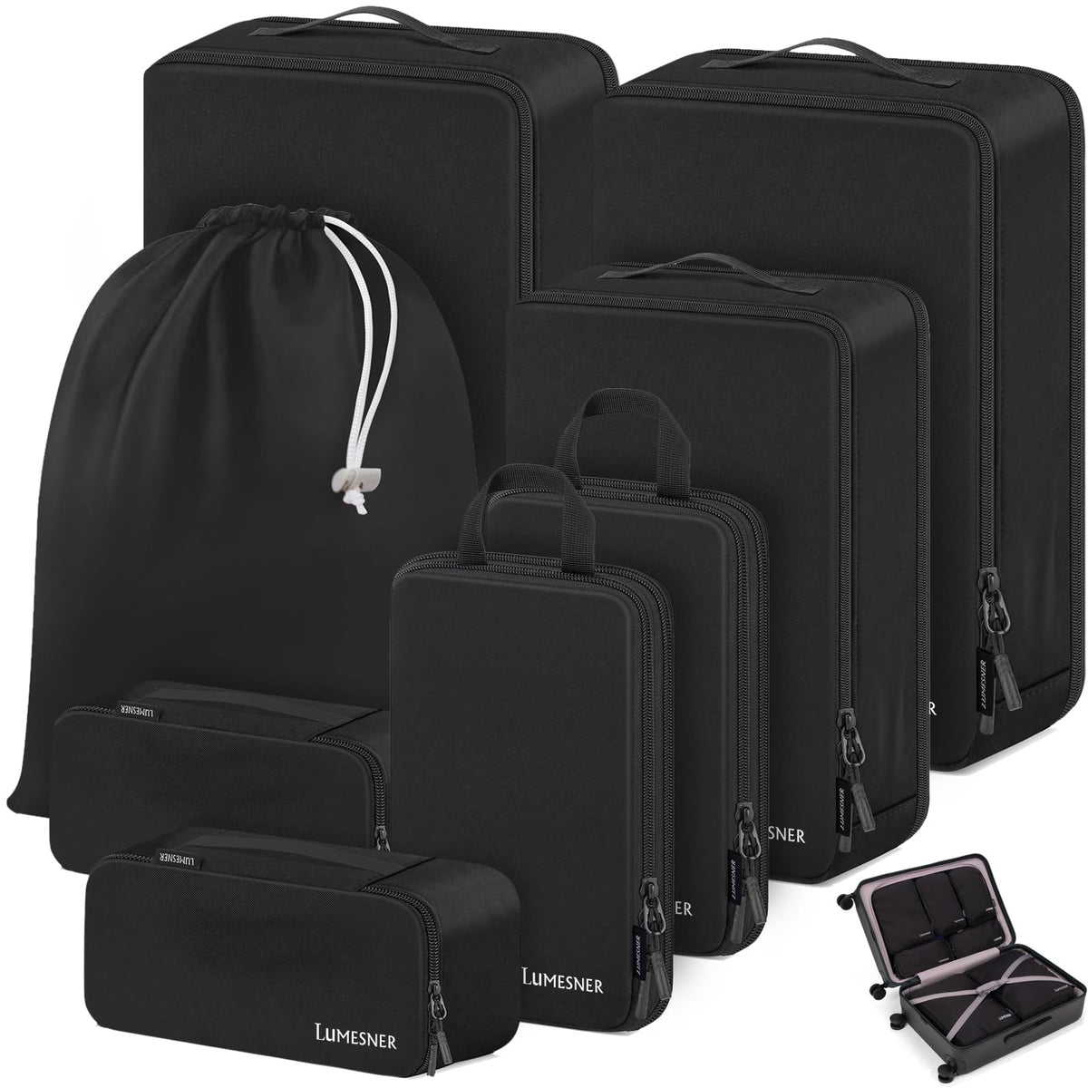 Lumesner 8 Set Compression Packing Cubes, Travel Suitcase Organizers