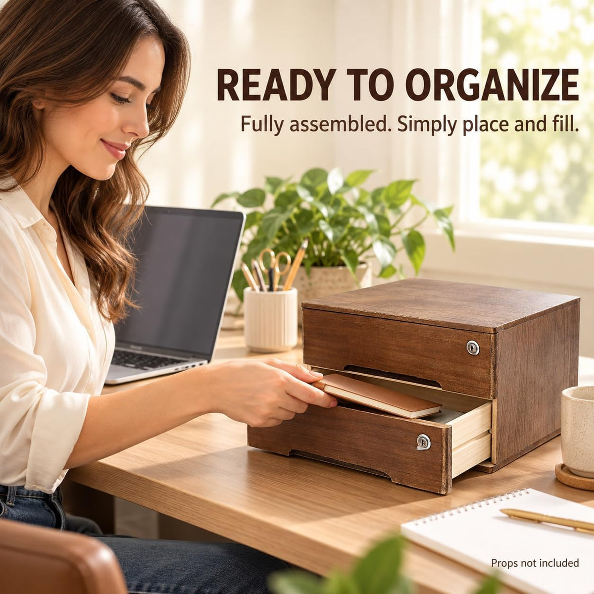 Wood 2 Drawer Desktop Organizer Cabinet with Lockable Drawers