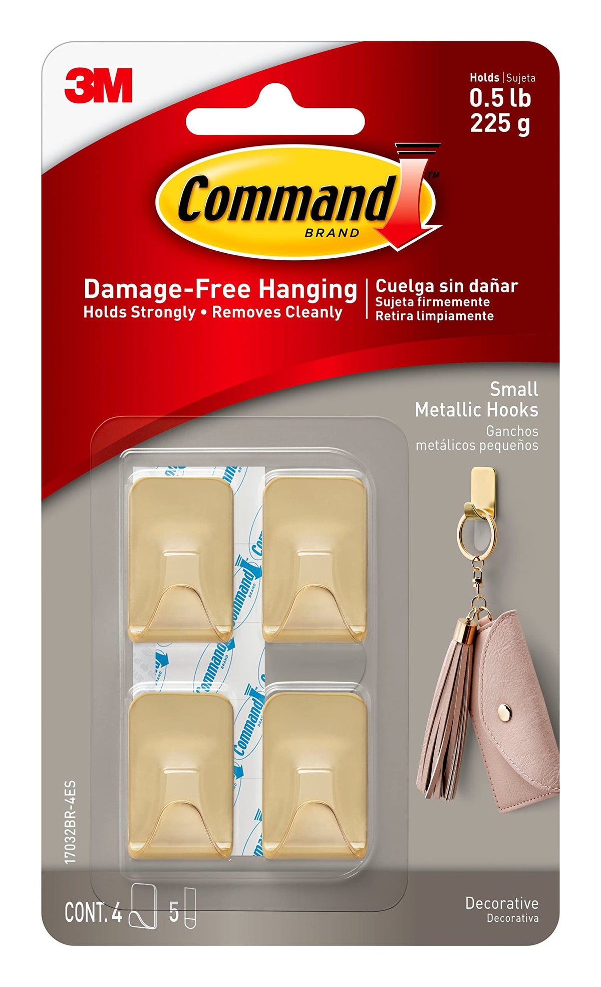 Command Small Bronze Hooks, 4 Hooks, 5 Strips